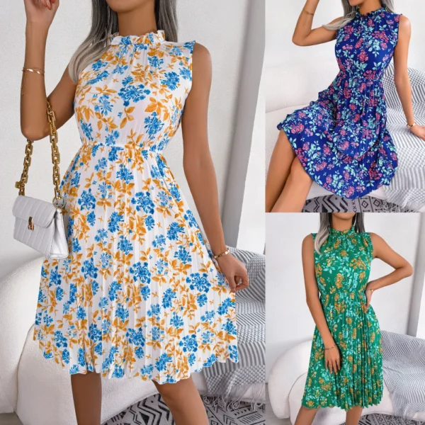 Robe plissée sans manches