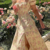 Robe imprimé floral avec fente